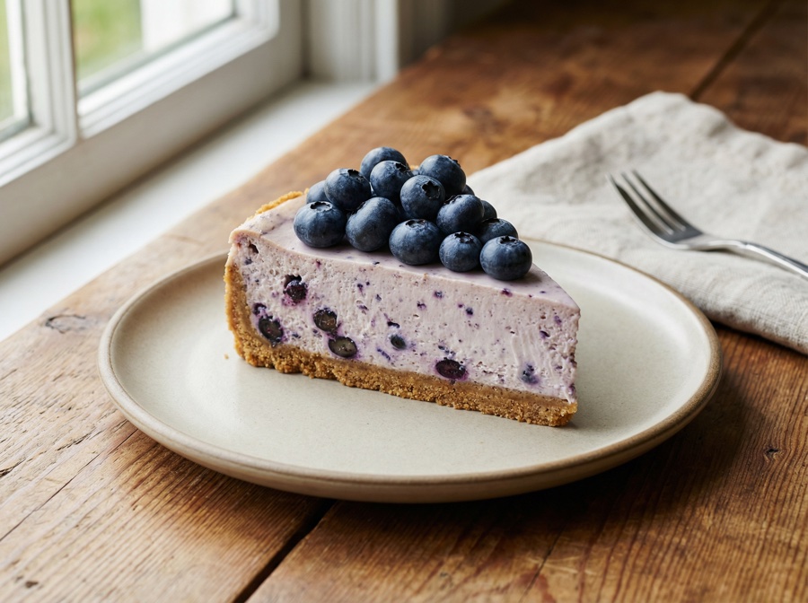Blueberry Lavender cheesecake cross-section