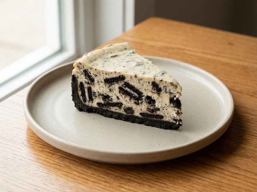 Cookies and Creme cheesecake cross-section