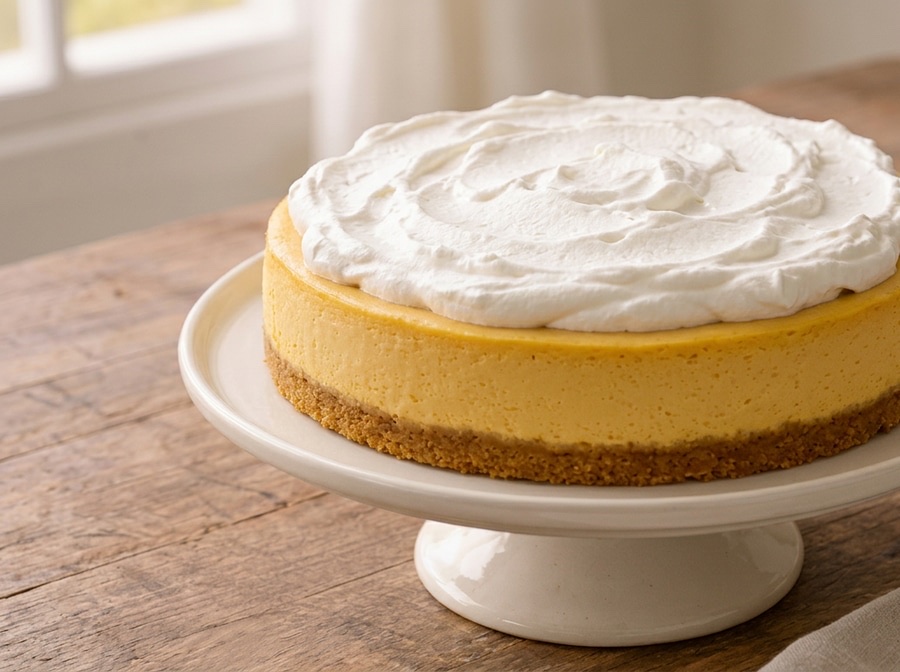 Ginger Mango cheesecake — whole cake, top view