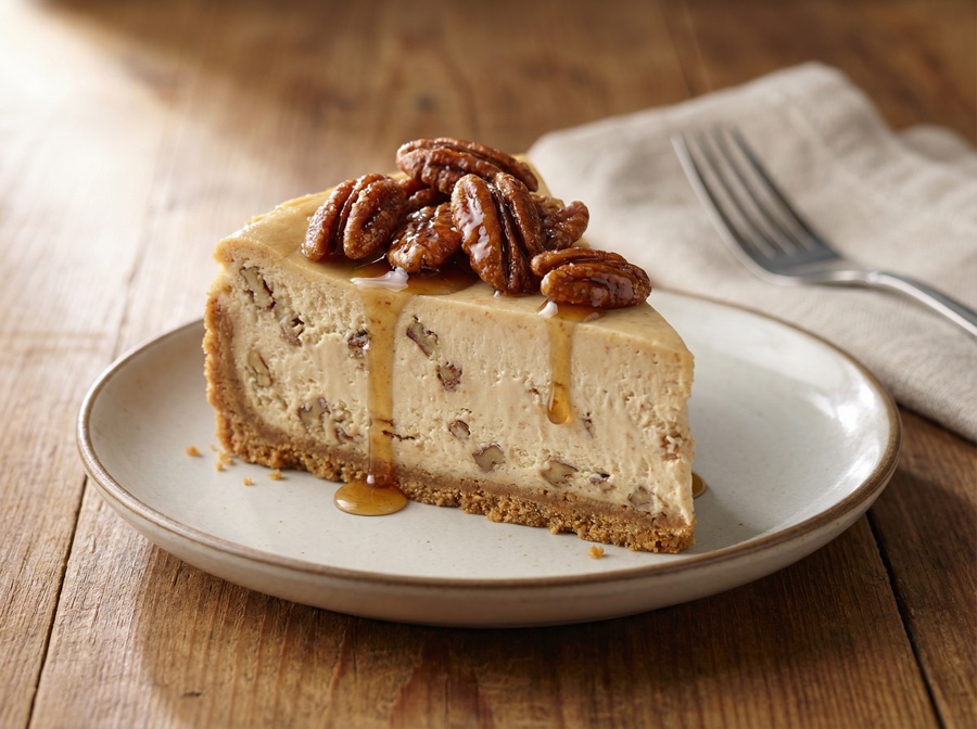 Maple Pecan cheesecake cross-section