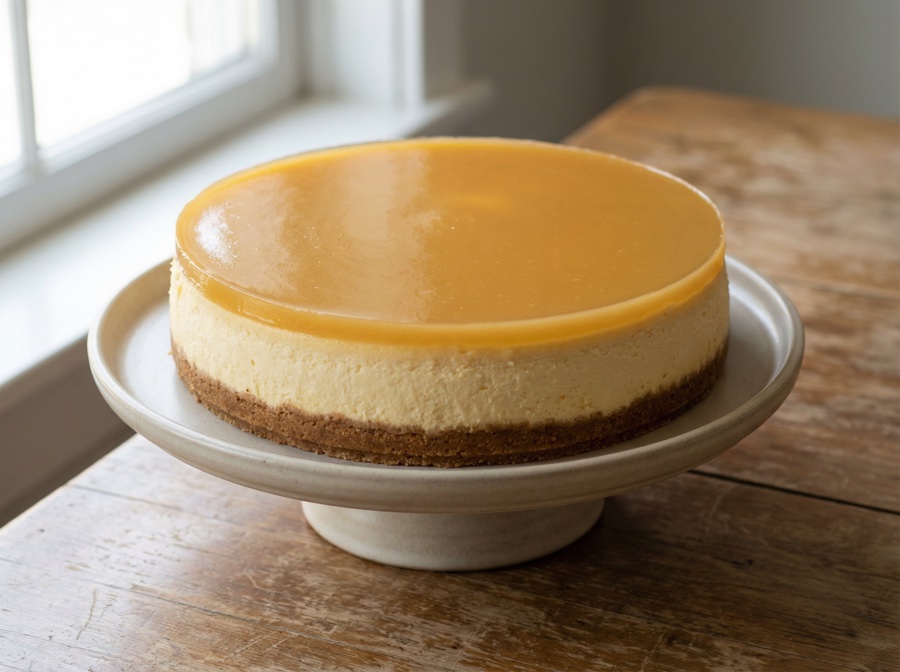 Passion Fruit cheesecake — whole cake, top view
