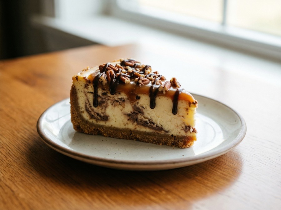 Turtle cheesecake cross-section